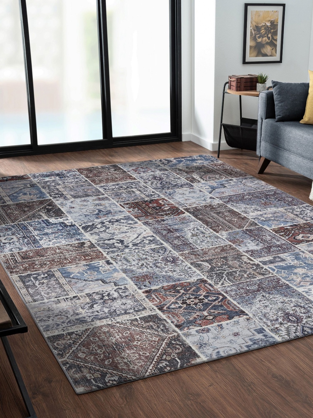 

OBSESSIONS Grey & Brown Geometric Anti-Skid Polyester Carpet