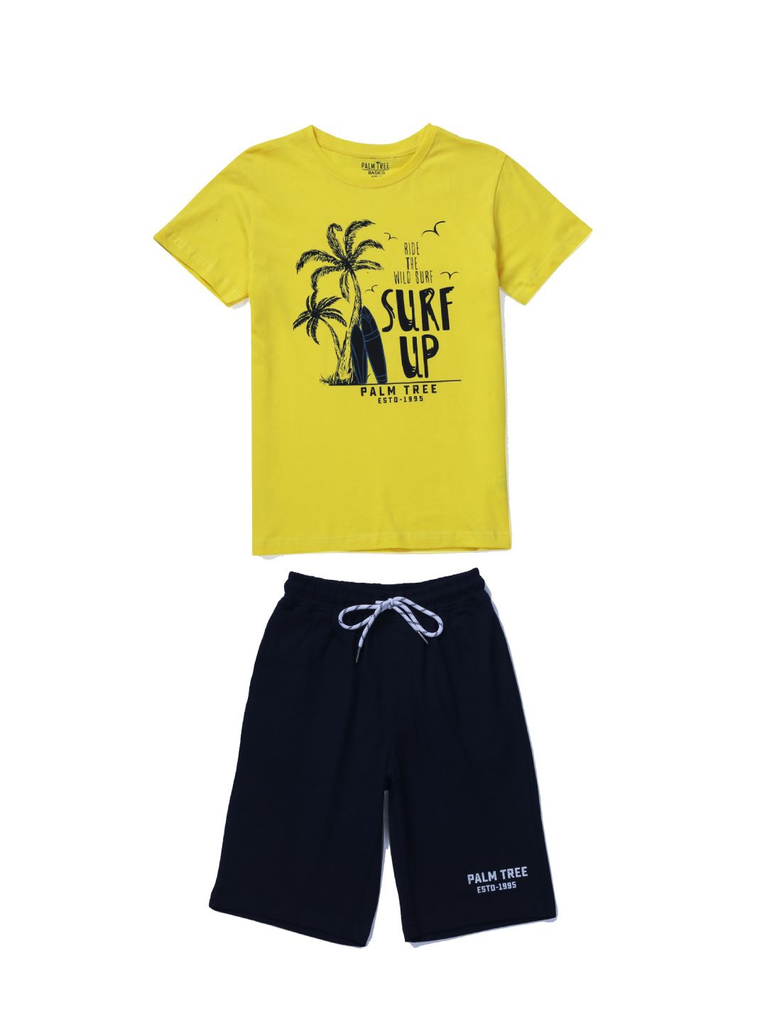 

Palm Tree Boys Printed Round Neck Short Sleeves T-Shirt With Shorts, Yellow