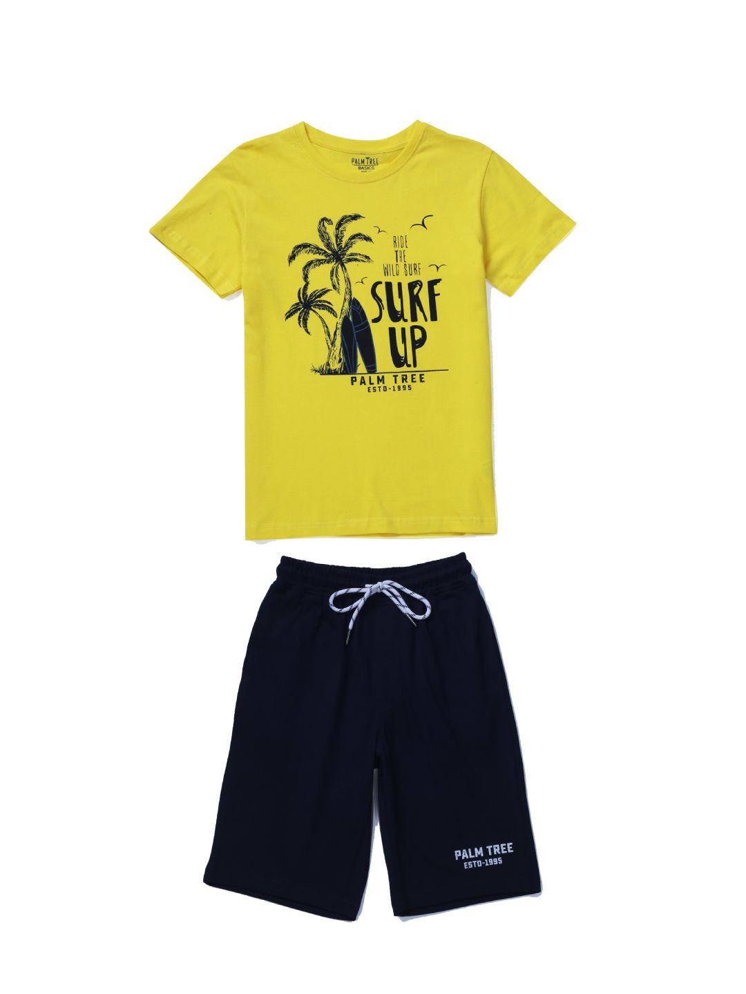 

Palm Tree Boys Printed Round Neck Short Sleeves T-Shirt With Shorts, Yellow