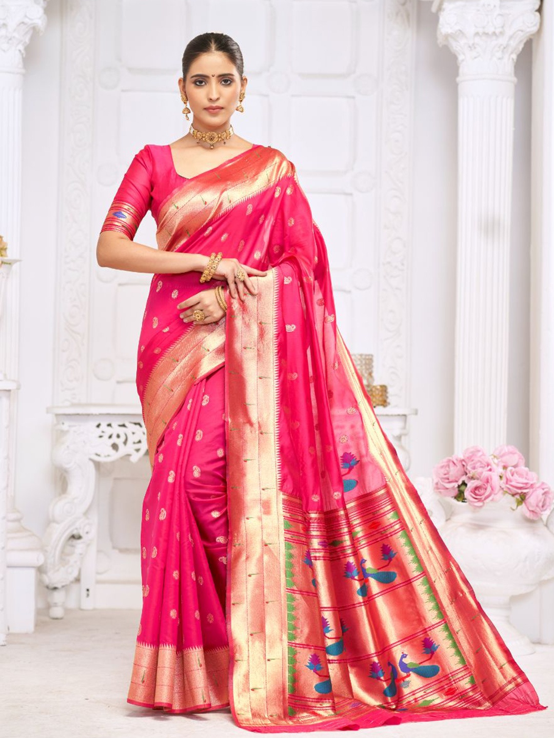 

Royal Rajgharana Saree Woven Design Zari Pure Silk Banarasi Sarees, Pink