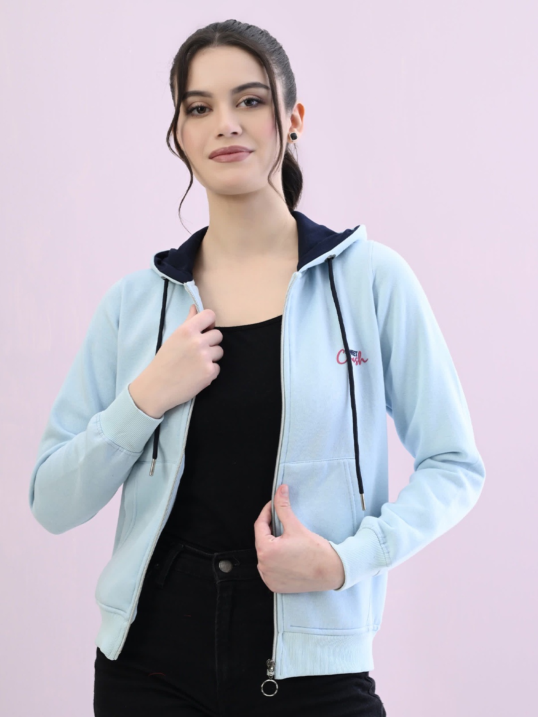 

STARFOX Long Sleeves Hooded Fleece Front-Open Oversized Sweatshirt, Blue