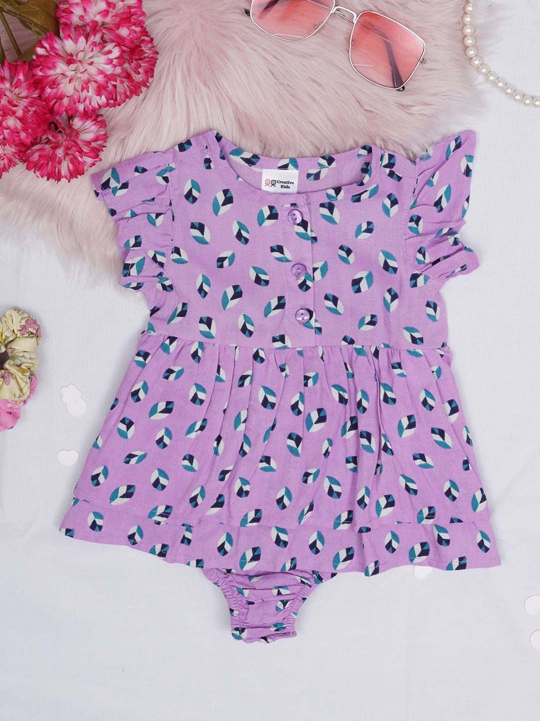 

Creative Kids Girls Printed Round Neck Cotton Romper, Purple