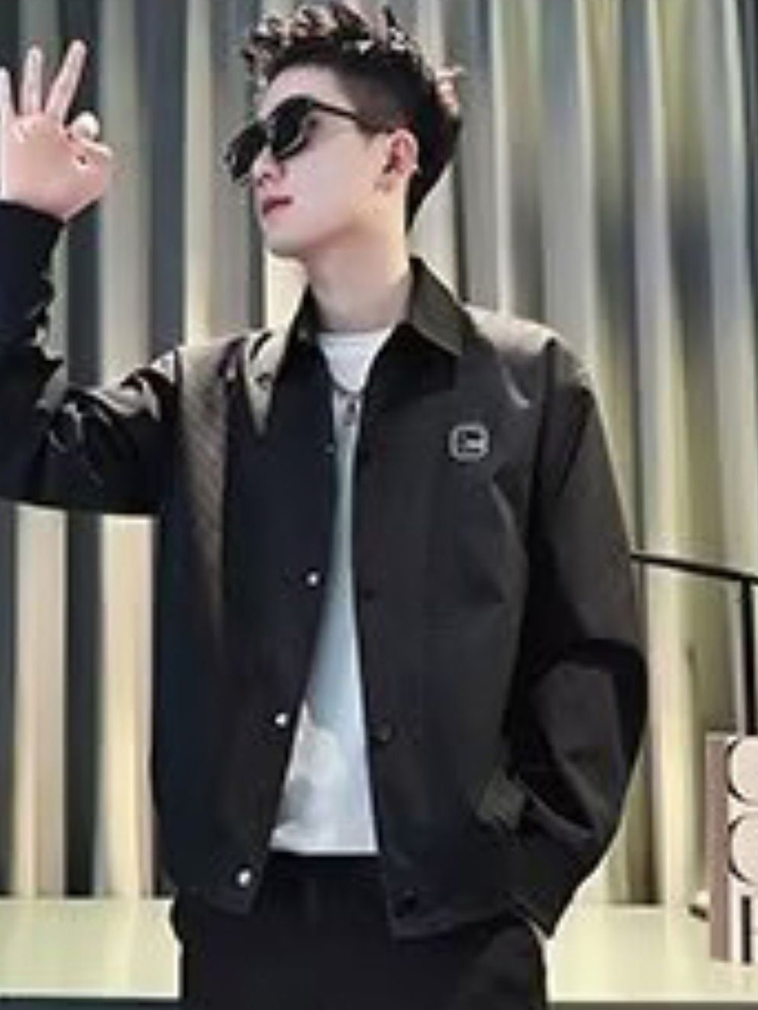 

HERE&NOW Men Spread Collar Checked Casual Tailored Jacket, Black