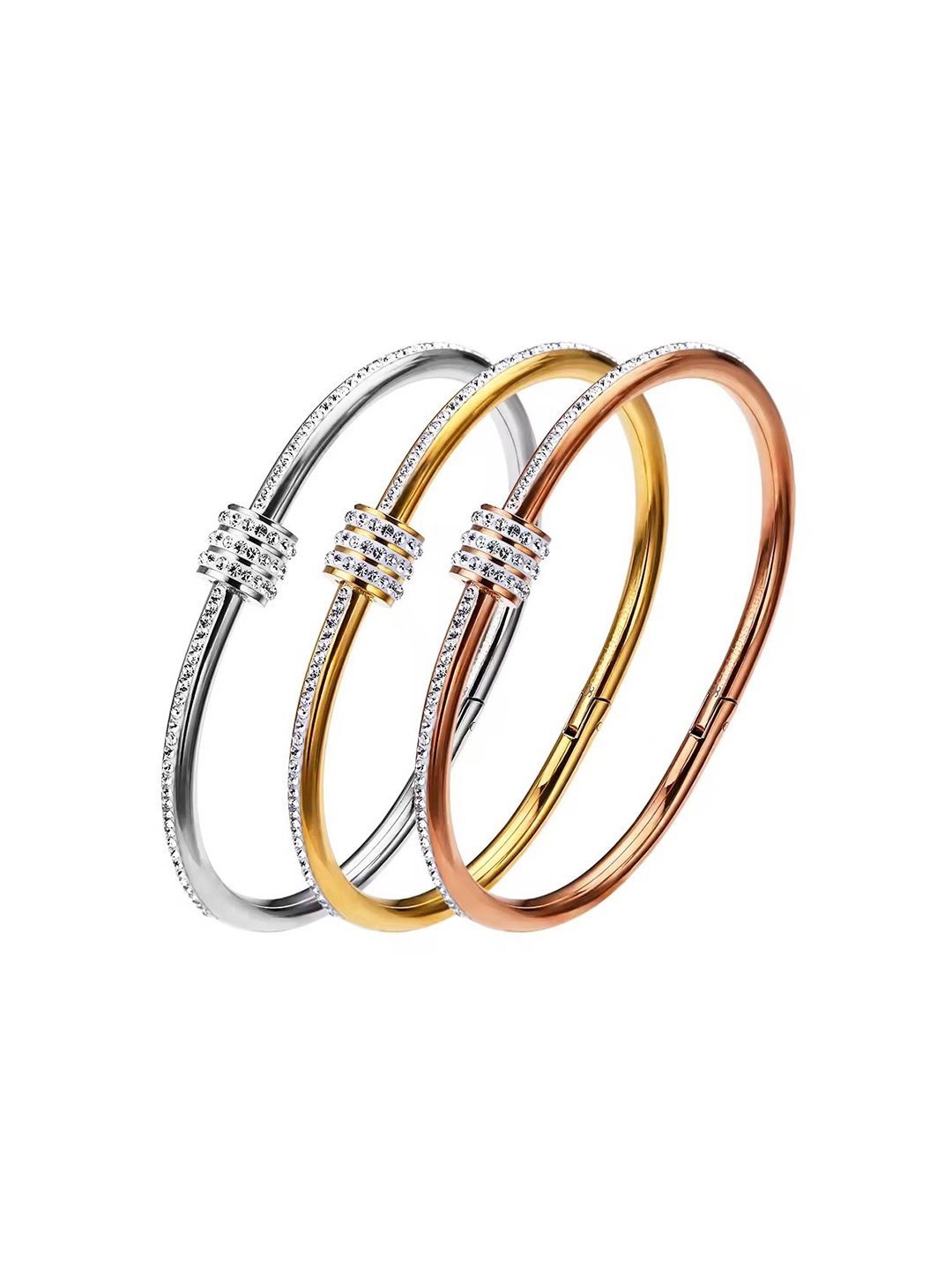 

MEENAZ Set Of 3 Gold-Plated Stainless Steel American Diamond Antique Kada Bracelet