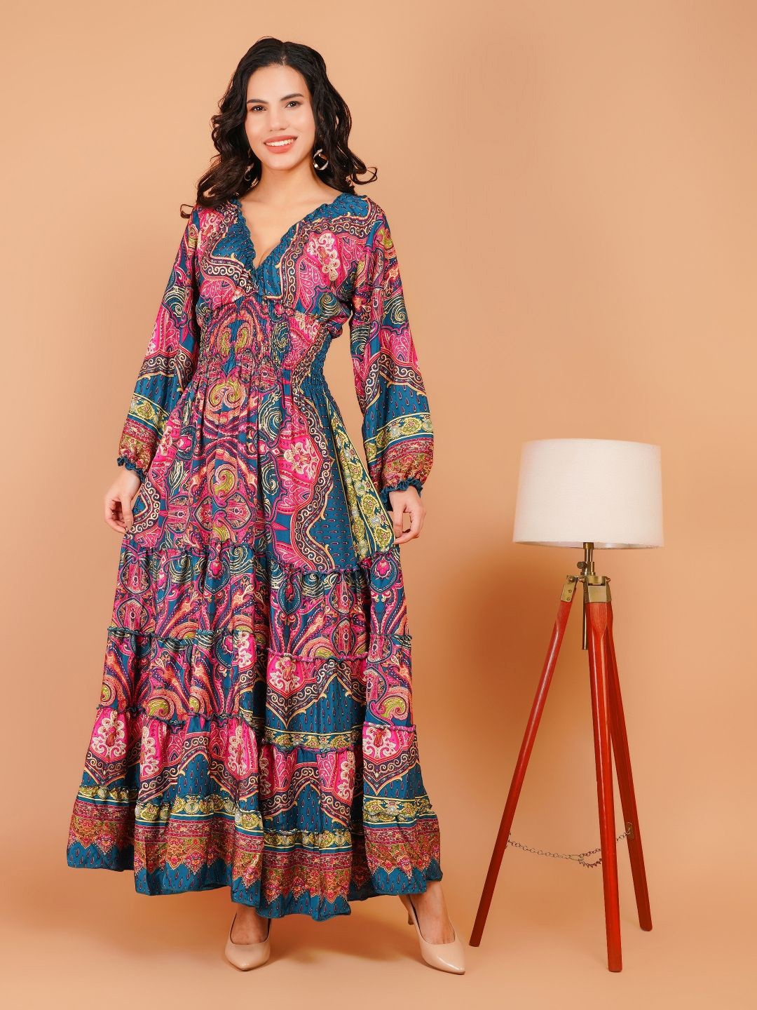

Boholyfe Women Bohemian Printed A-Line Maxi Dress, Teal