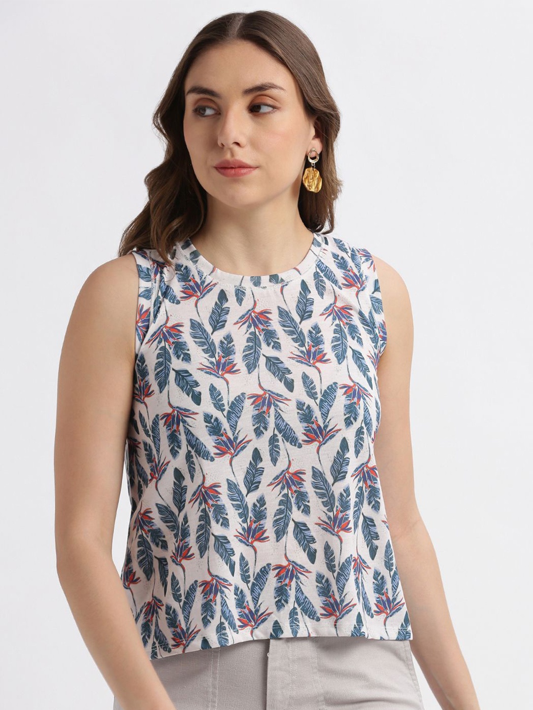 

Grit and Flair Floral Print Top, White