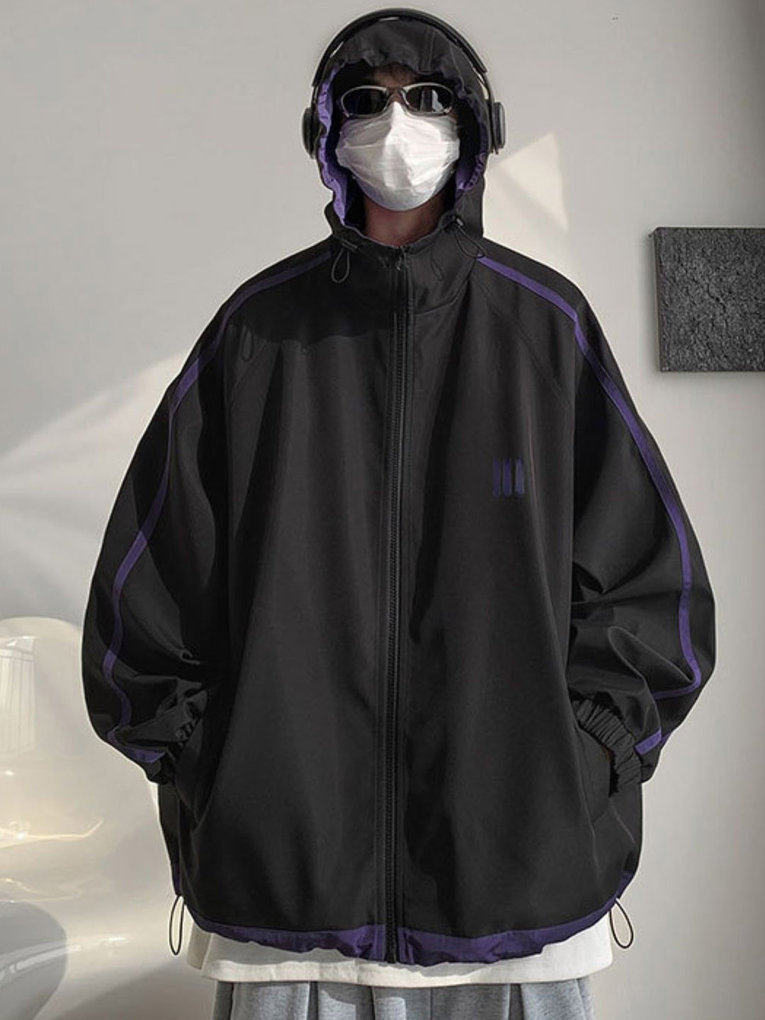 

HERE&NOW Men Hooded Striped Casual Bomber Jacket, Black