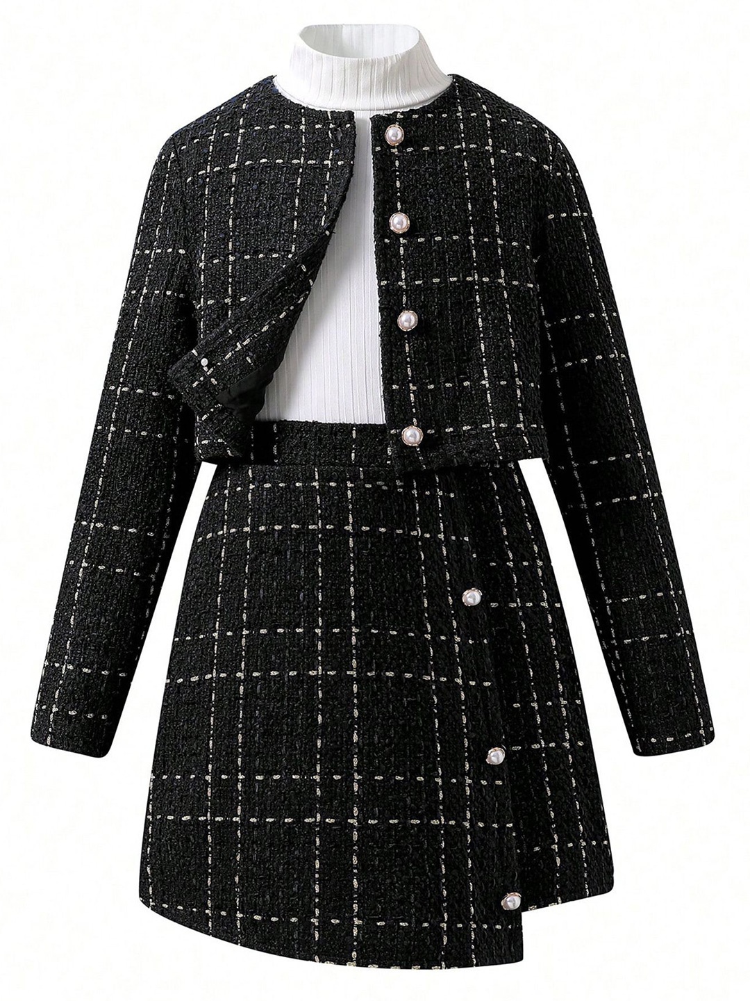 

StyleCast x Revolte Girls Checked Printed Top with Skirt, Black