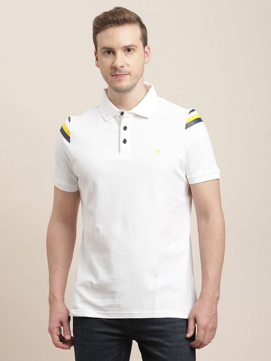 

Turtle Men Solid Polo Collar Cotton T-shirt, White