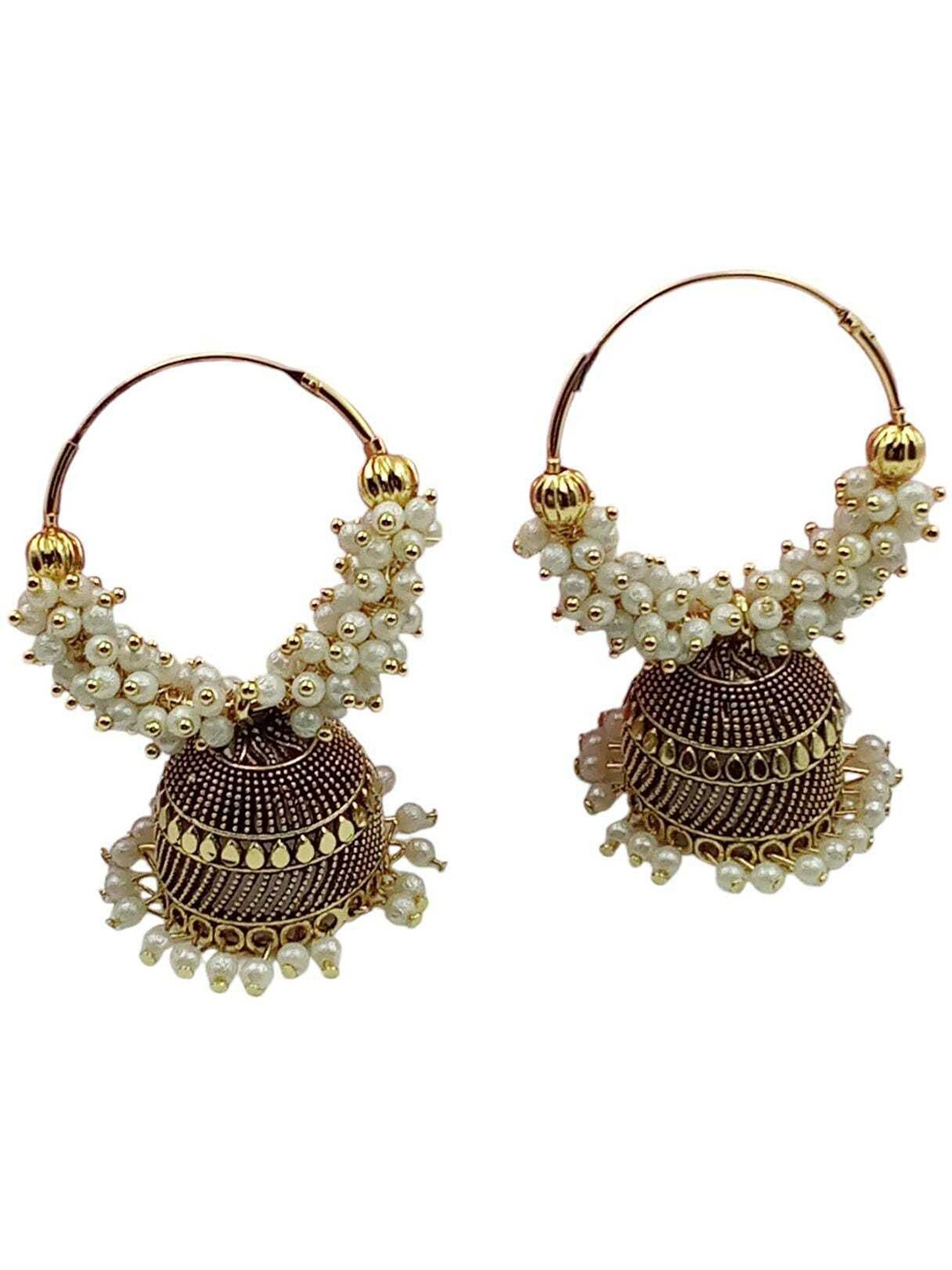 

JMBW INTERNATIONAL Gold-Plated Dome Shaped Stone Studded Antique Jhumkas, White