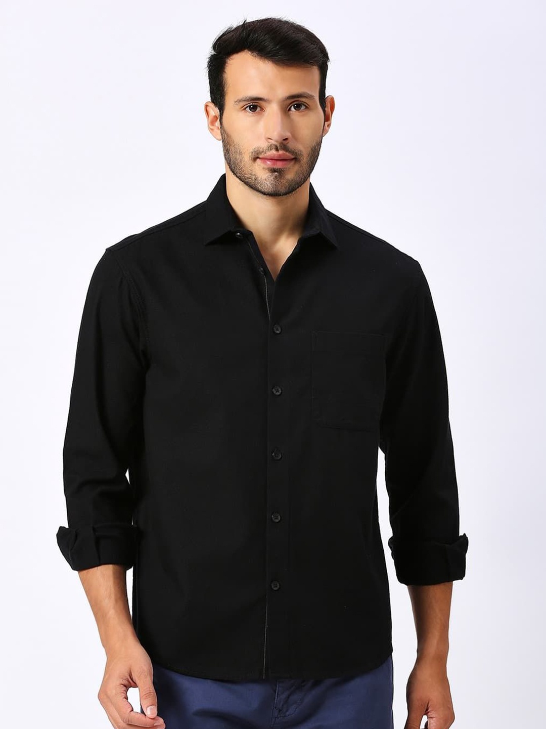 

Basics Men Solid Relaxed Fit Cotton Casual Shirt, Black