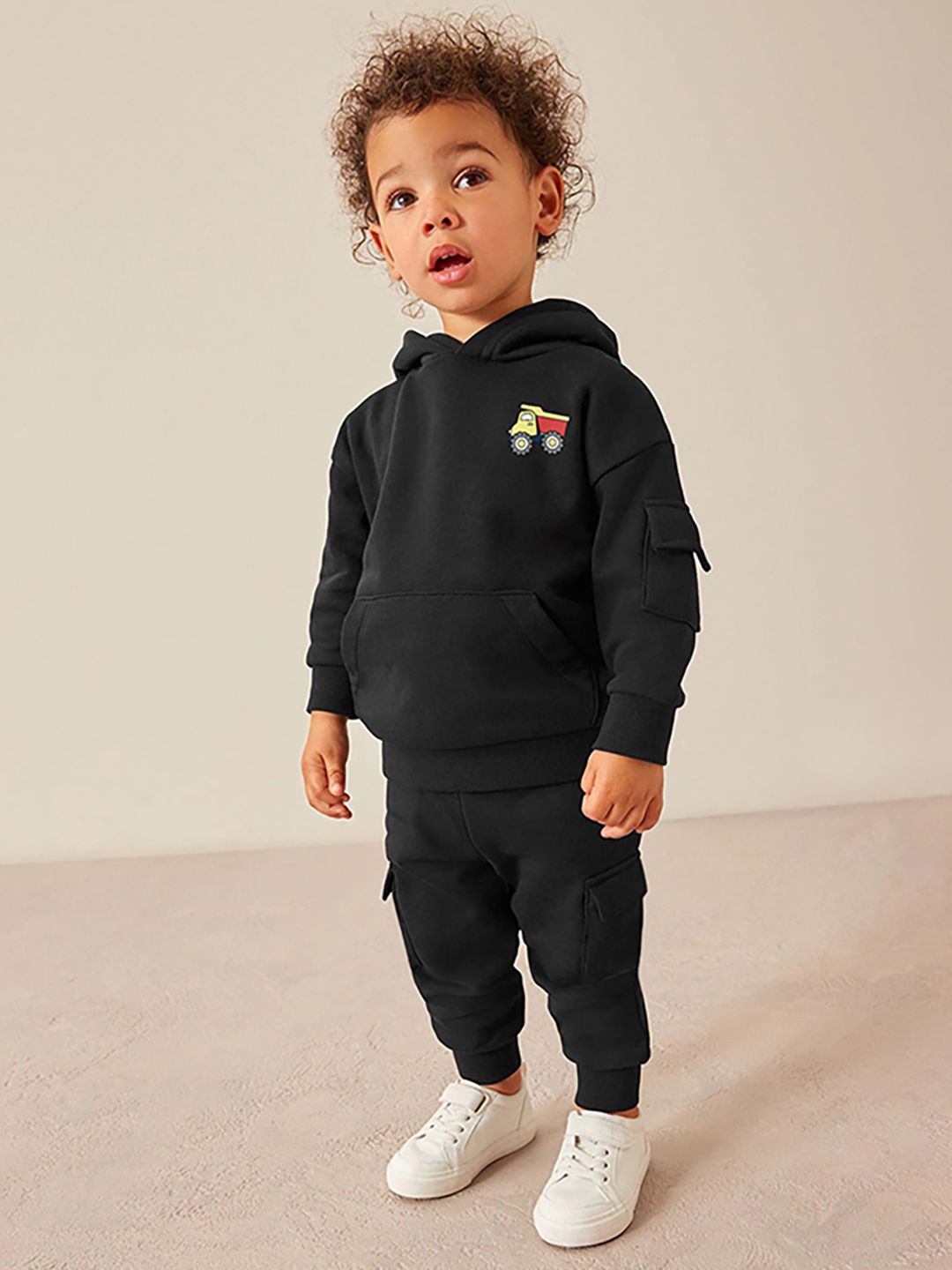

JC SPARKLE Boys Printed Hooded Pure Cotton Sweatshirt With Joggers, Black