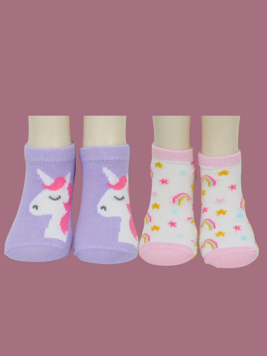 

Yellow Bee Infant Girls Pack Of 2 Patterned Cotton Ankle Length Socks, Purple