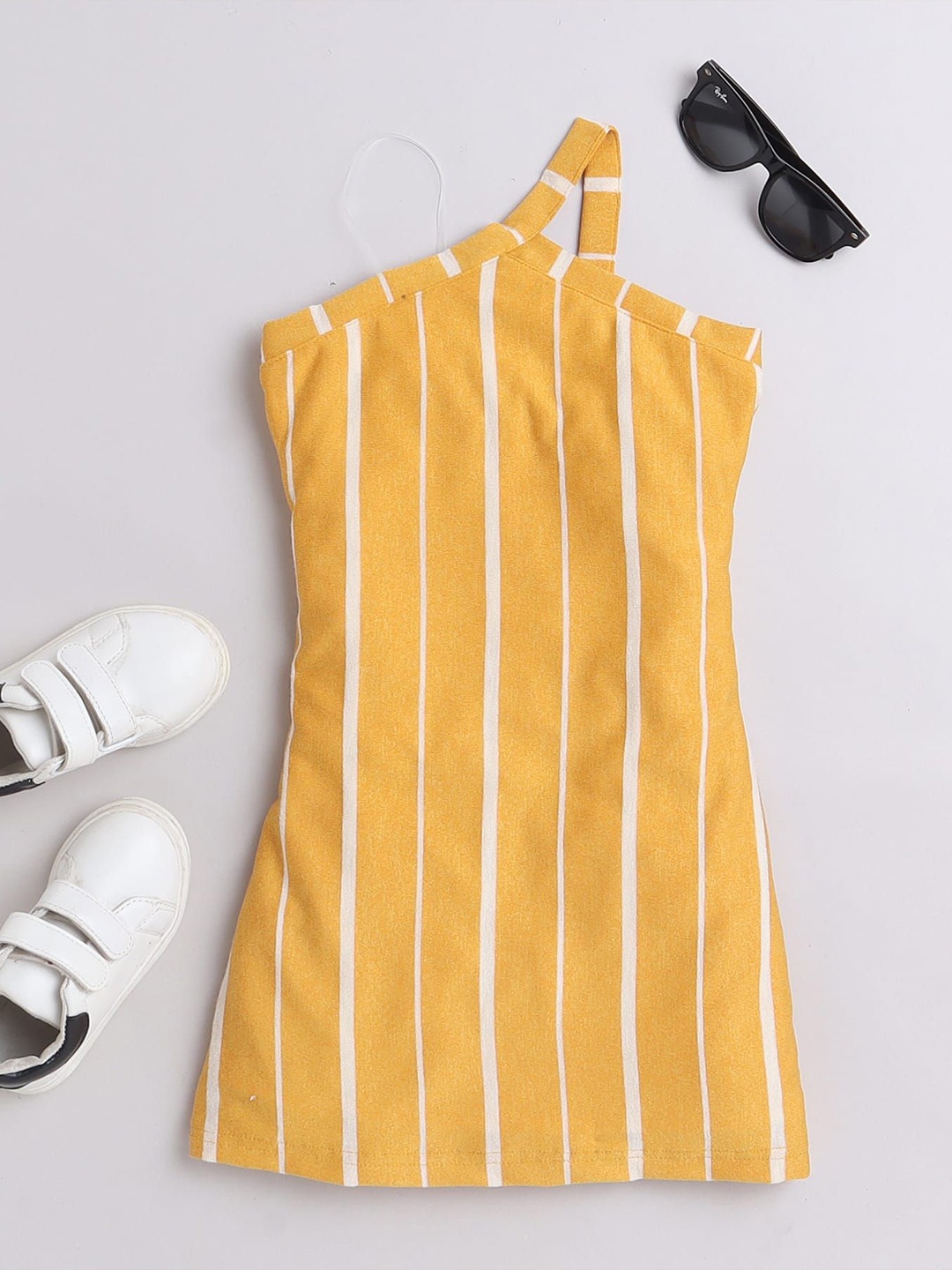 

taffykids Striped One Shoulder A-Line Dress, Yellow