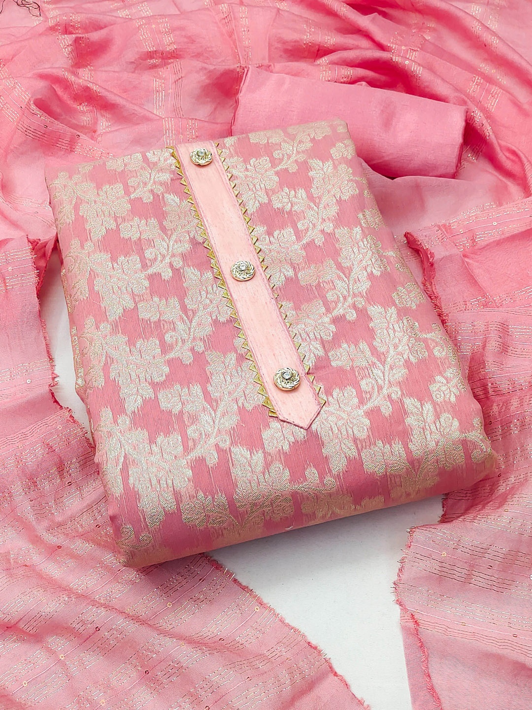 

Maroosh Floral Woven Design Unstitched Dress Material, Pink