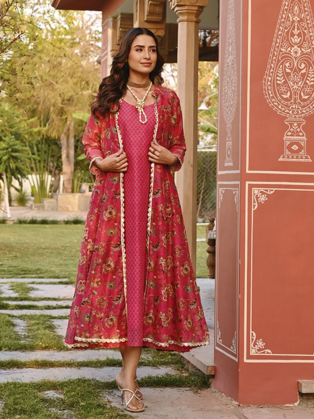 

KARAJ JAIPUR Geometric Printed Ethnic Dresses, Pink