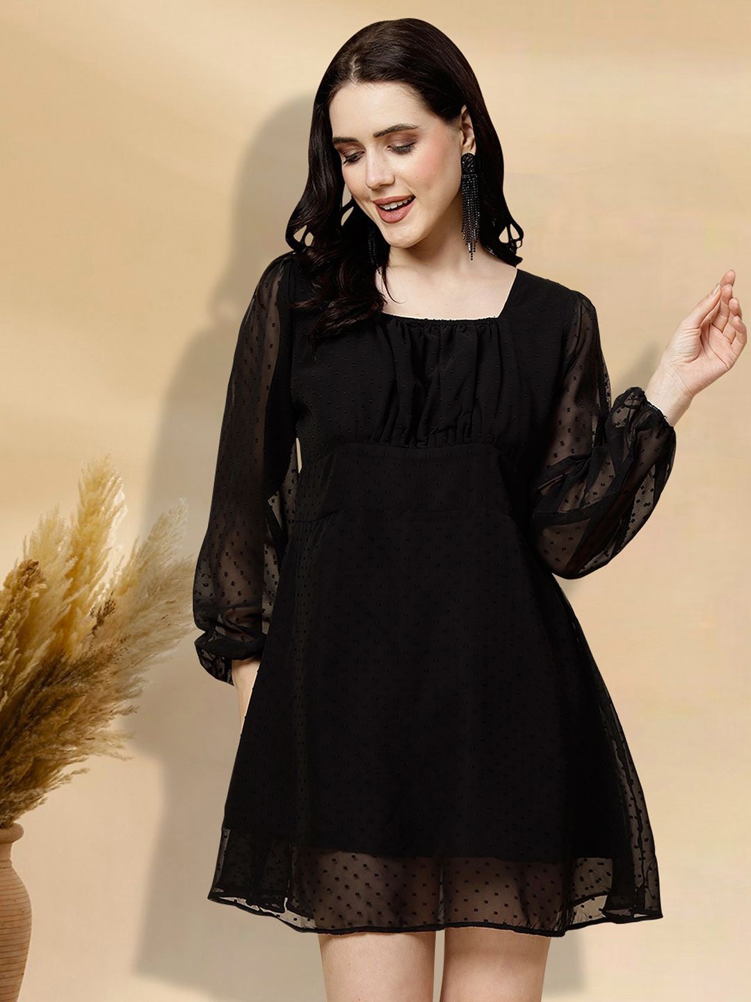 

BAESD Applique Fit & Flare Dress, Black