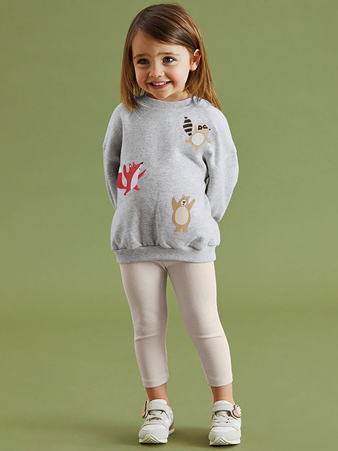 

JC SPARKLE Girls Printed Round Neck T-shirt with Leggings, Grey