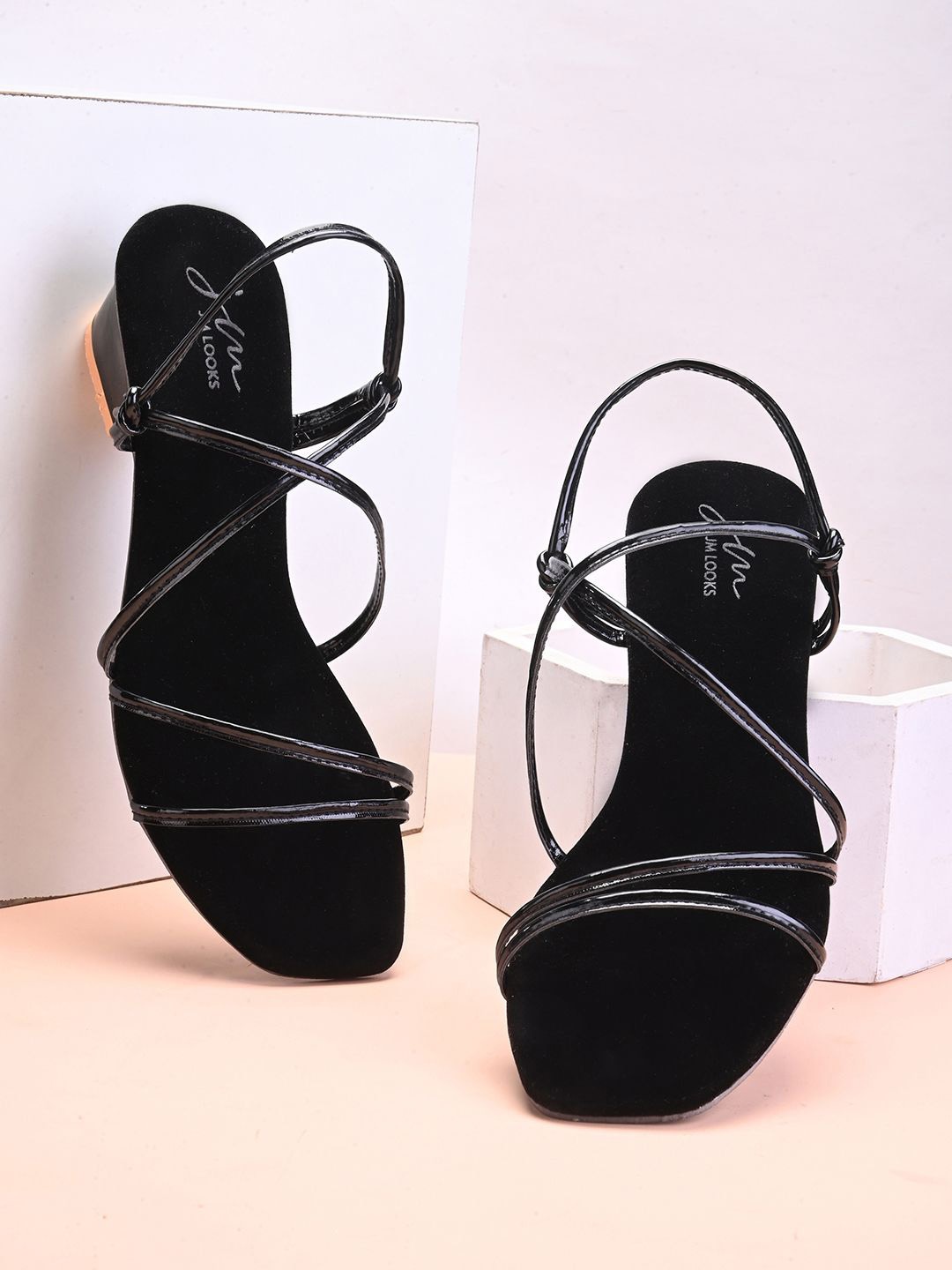 

JM Looks Women Open Toe Block Heel Sandals, Black