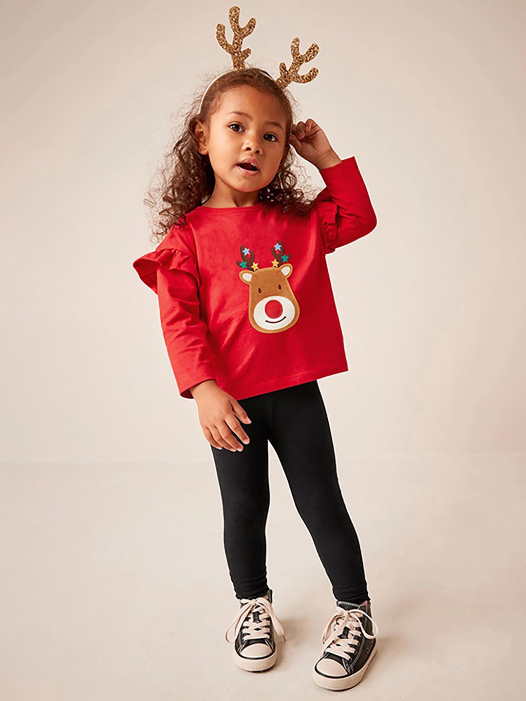 

JC SPARKLE Girls Embroidered Drop Shoulders Pure Cotton Sweatshirt With Leggings, Red