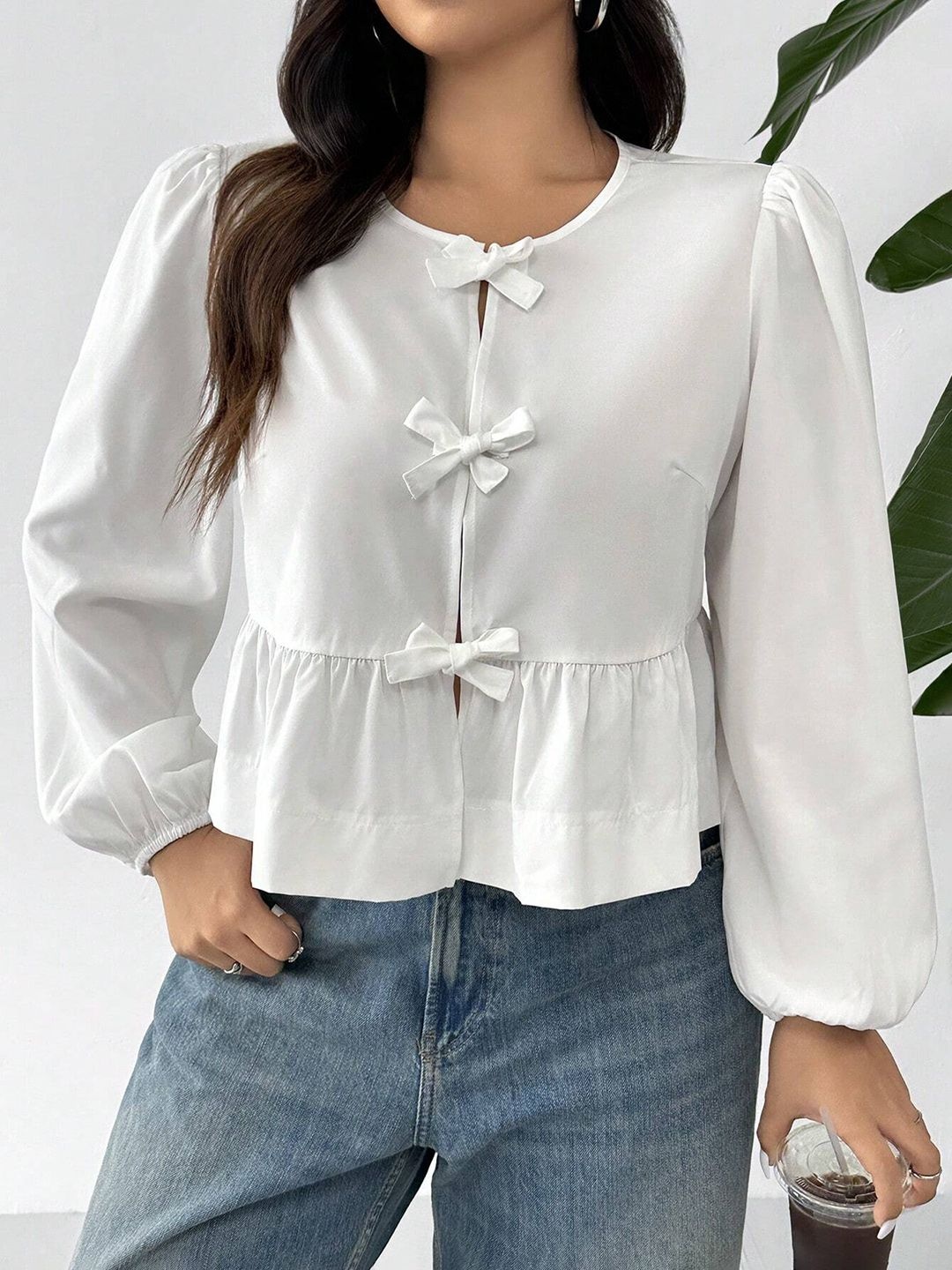 

JC Mode Bell Sleeve Peplum Top, White