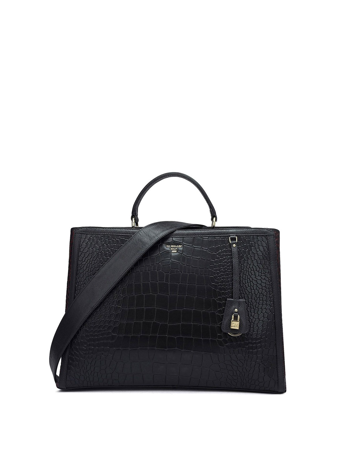 

Da Milano Women Textured Leather Handheld Bag, Black