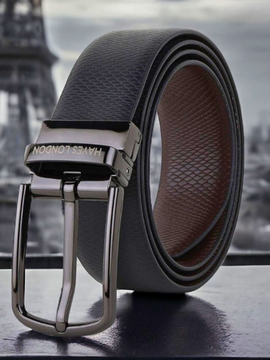 

Hayes London Men Belt Premium Genuine Formal Reversible Leather, Black