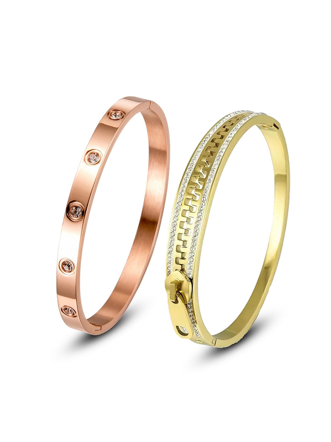 

MEENAZ Set Of 2 Gold-Plated AD Stainless Steel Cuff Bracelet