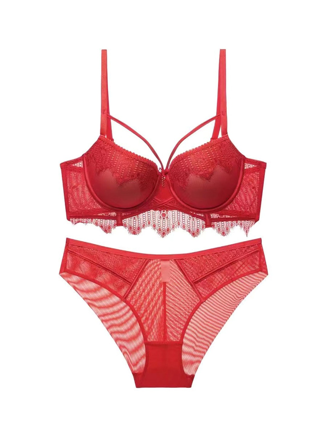 

LULU & SKY Self-Designed Padded Sheer Lingerie Set, Red