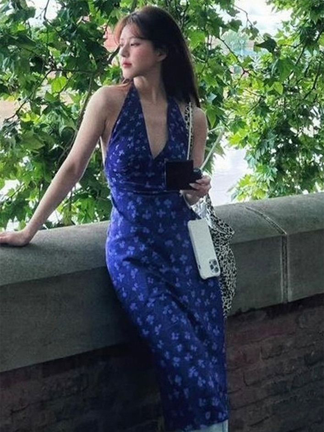 

LULU & SKY Halter Neck Sheath Maxi Dress, Blue