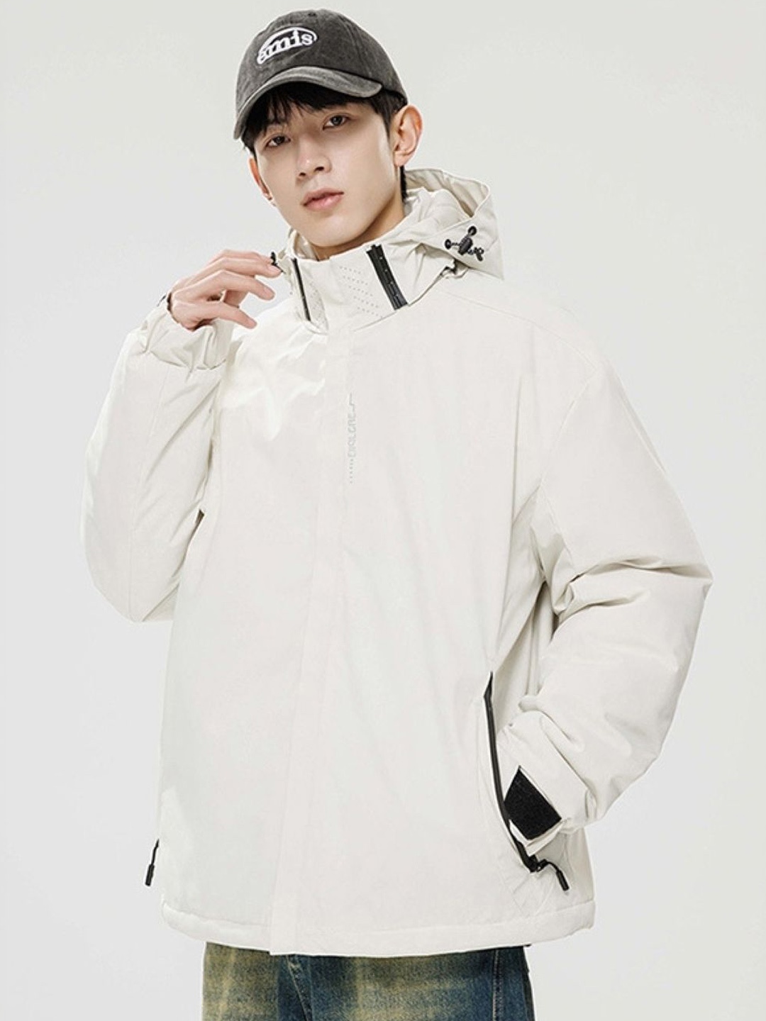 

HERE&NOW Men Hooded Solid Casual Tailored Jacket, White