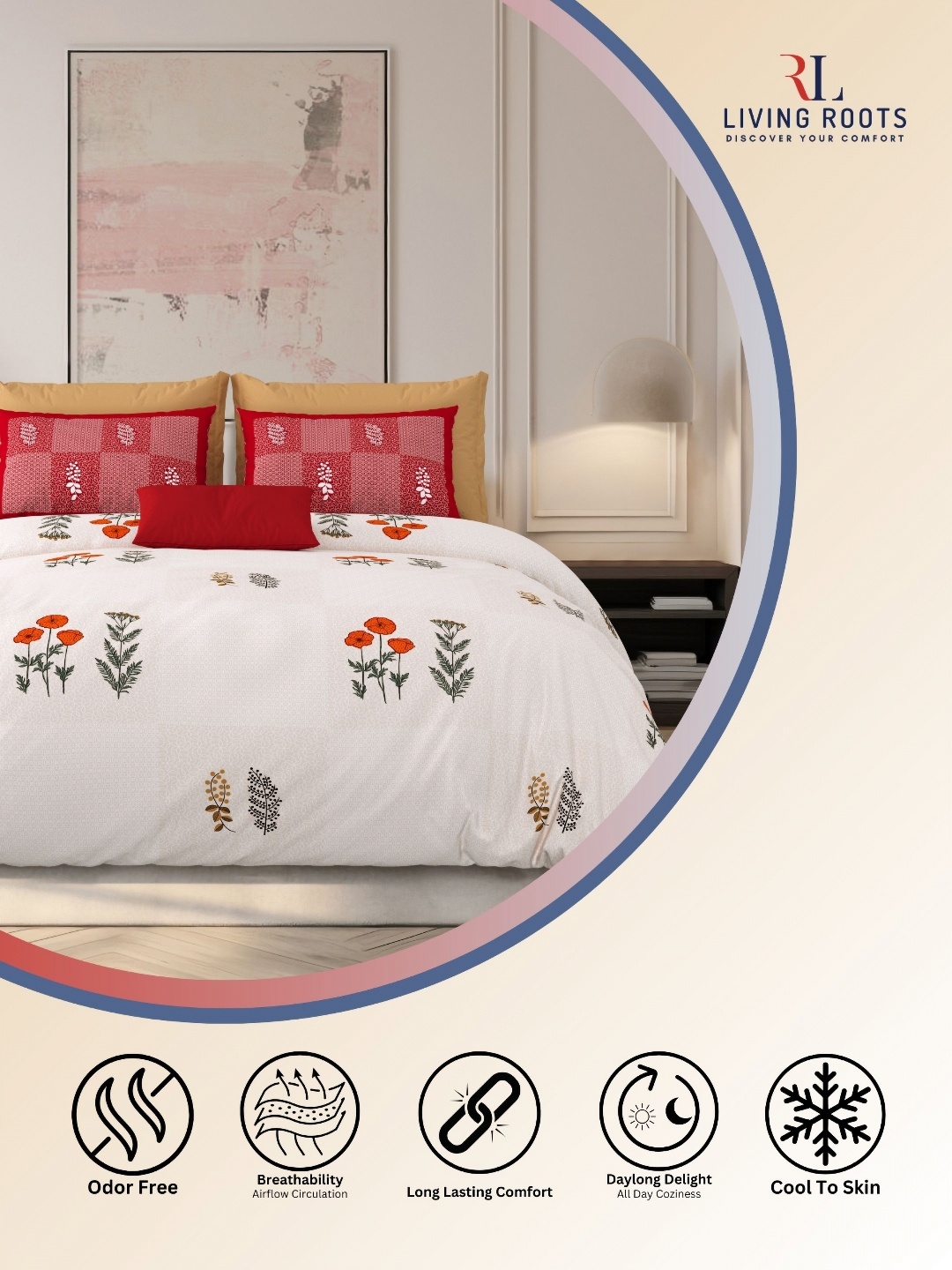 

LIVING ROOTS Red & Green Floral 210 TC King Bedsheet with 2 Pillow Covers