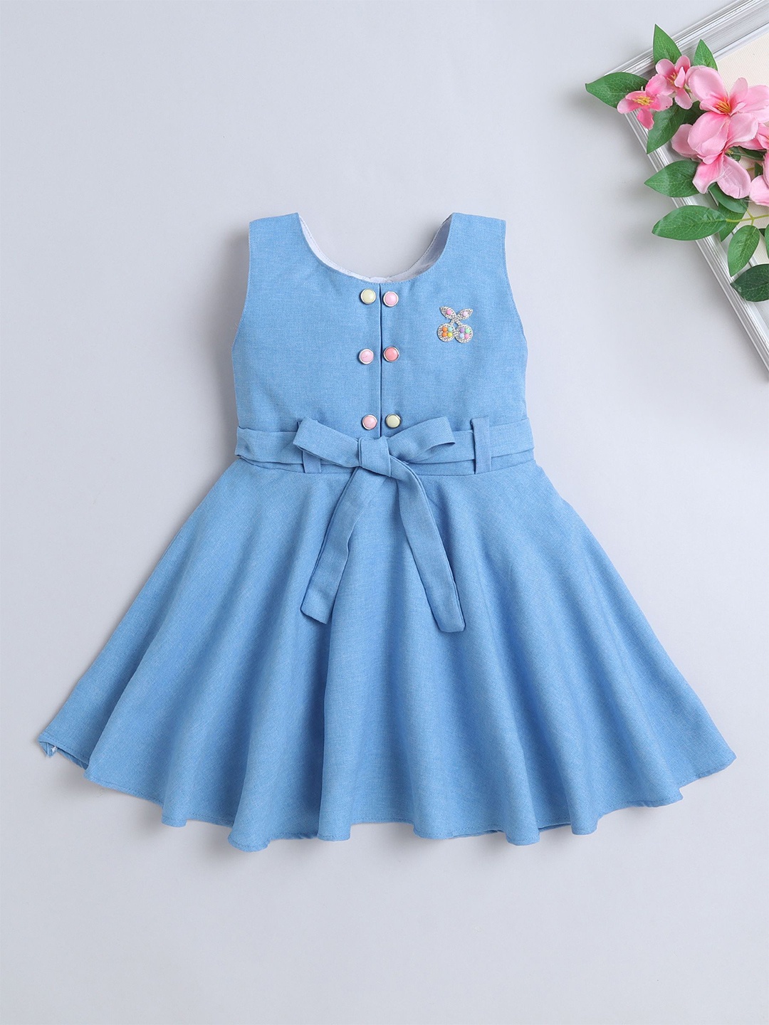 

The Magic Wand Girls Cotton Fit & Flare Sleeveless Dress, Blue