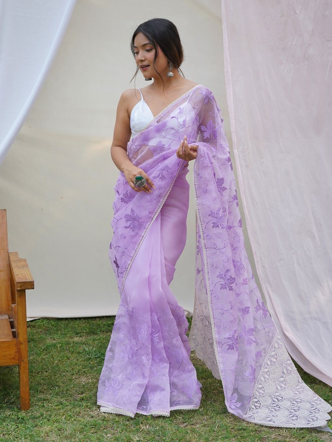 

Anouk Floral Embroidered Organza Saree, Purple