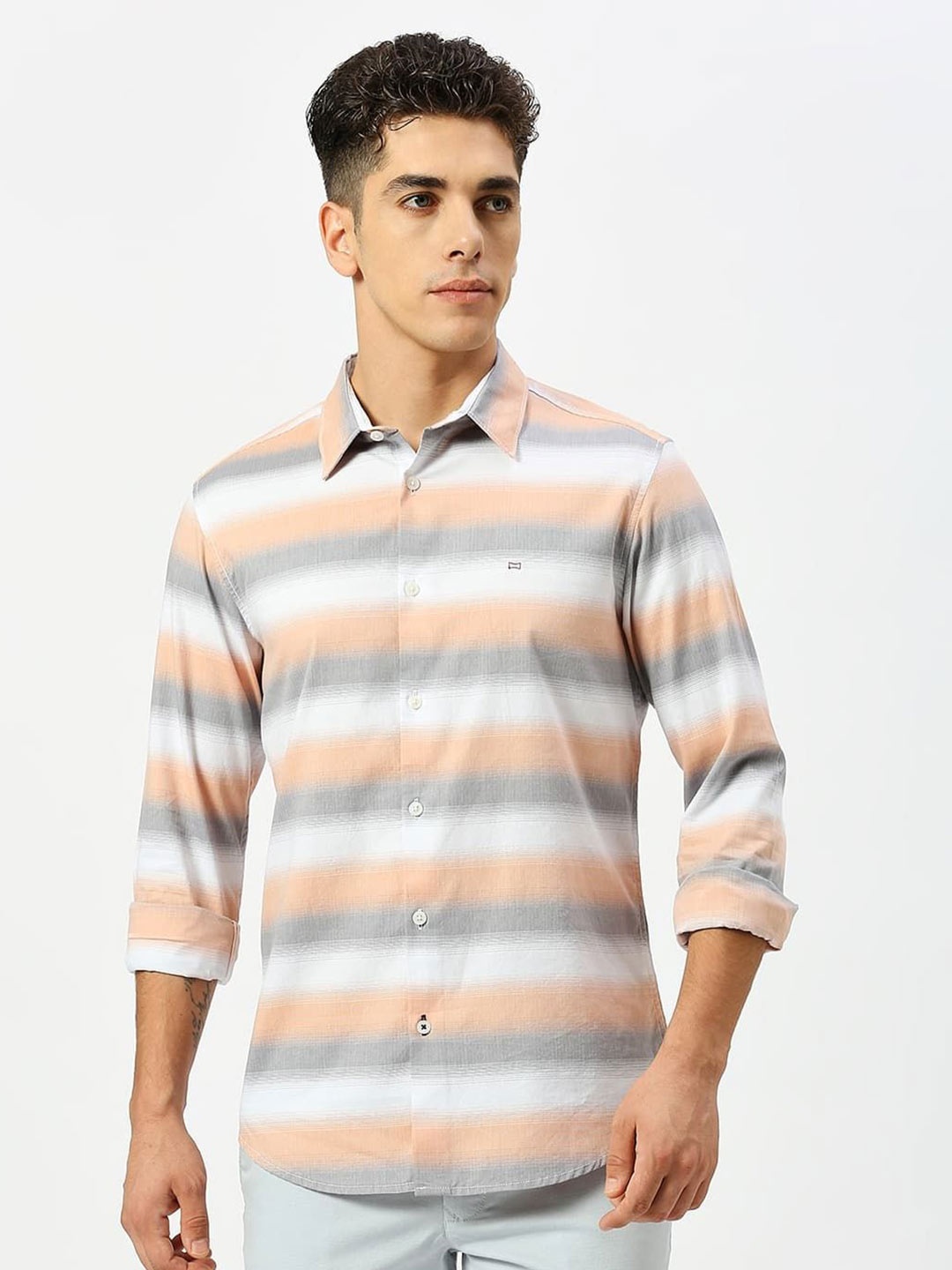 

Basics Men Horizontal Striped Opaque Cotton Casual Shirt, White