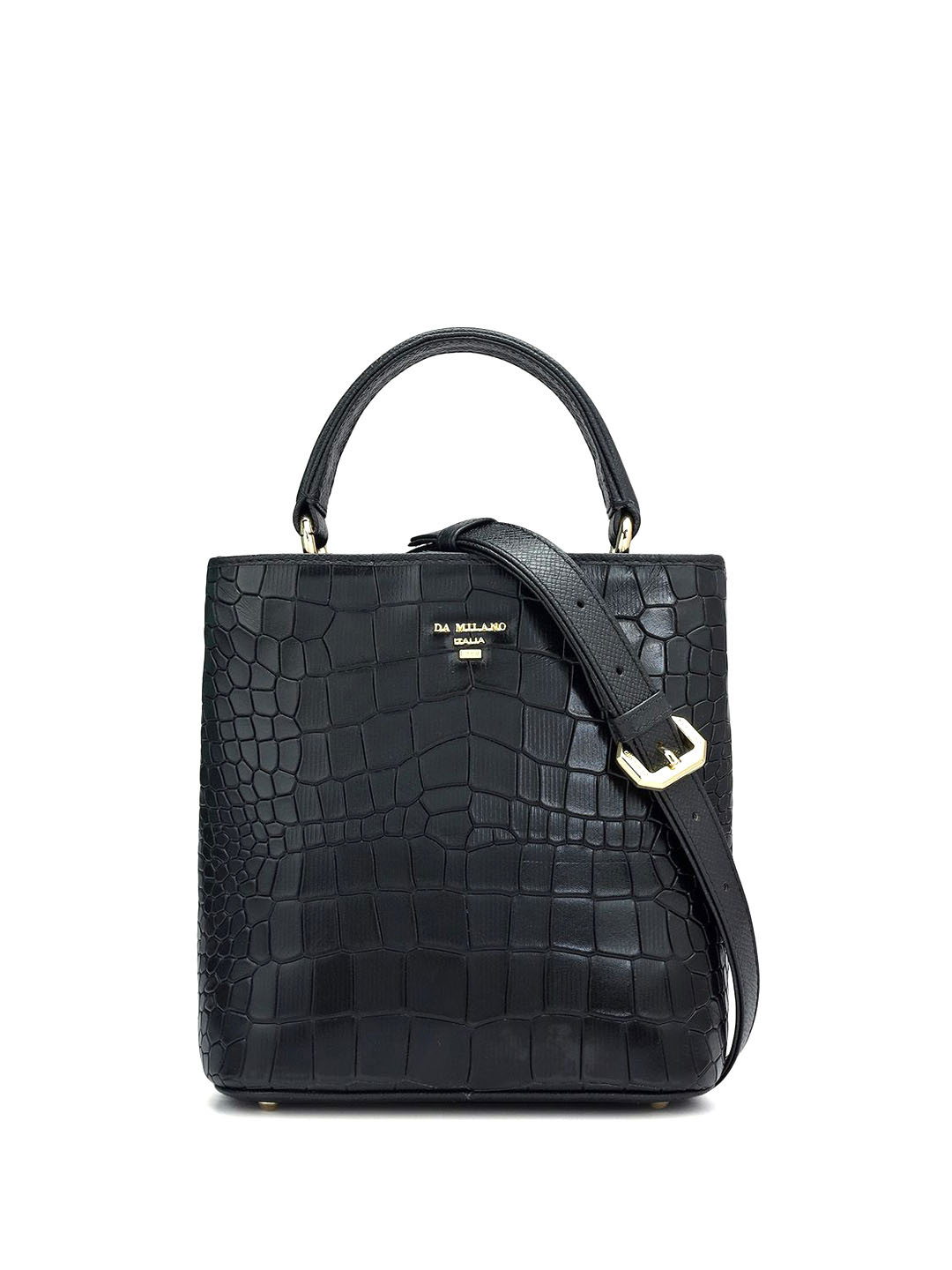 

Da Milano Textured Leather Structured Handheld Bag with Quilted, Black