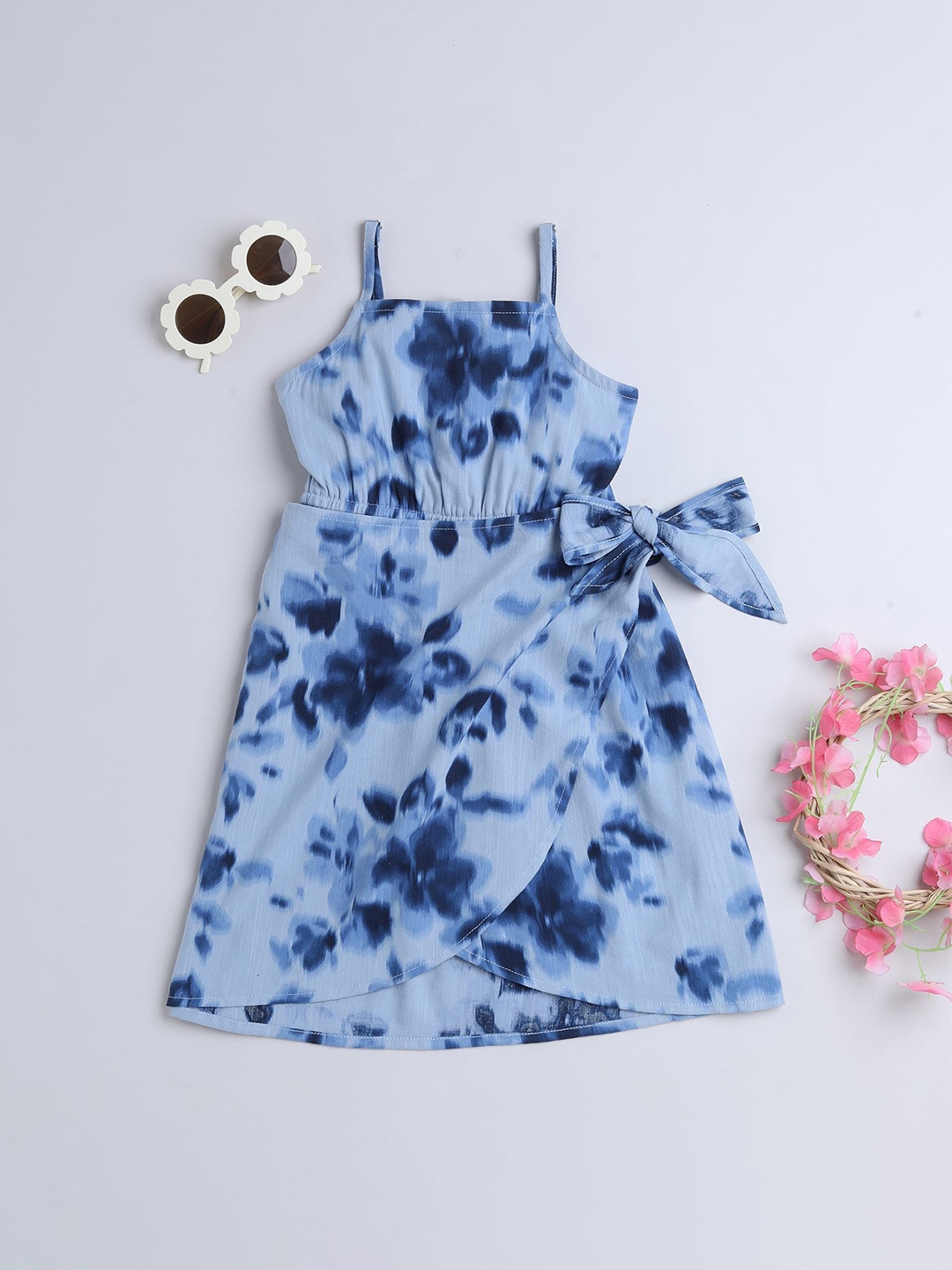 

taffykids Floral Print A-Line Dress, Blue