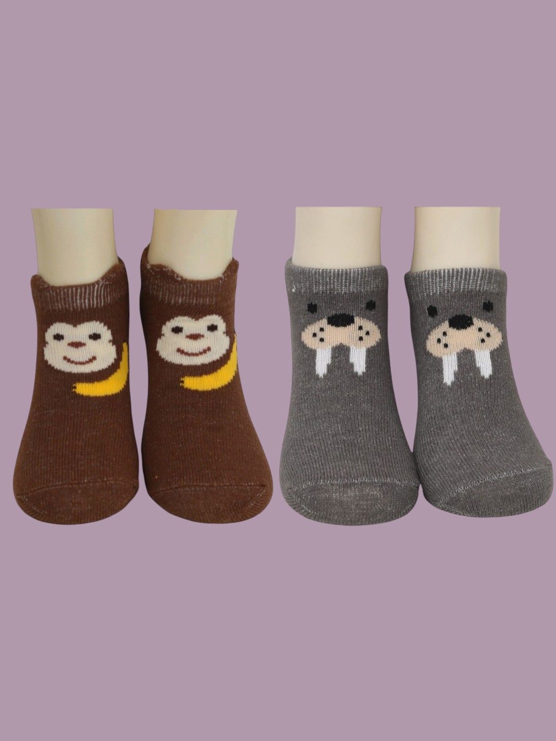 

Yellow Bee Infant Boys Pack Of 2 Monkey Patterned Ankle-Length Socks, Grey