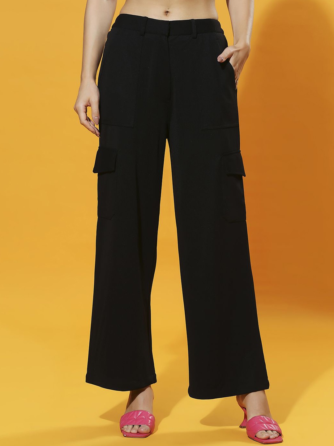 

HERE&NOW Women High-Rise Trousers, Black