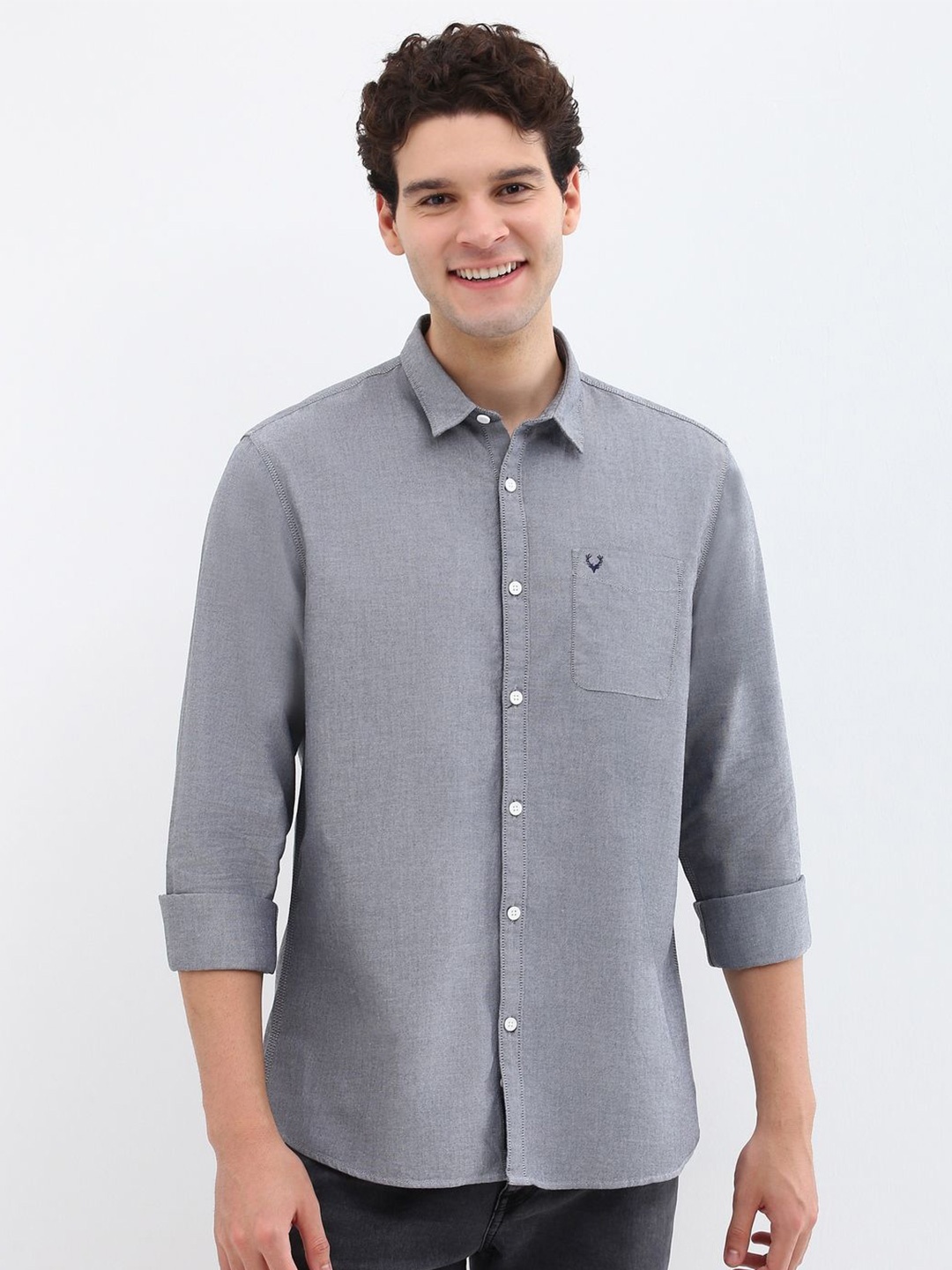 

Allen Solly Men Custom Spread Collar Solid Cotton Casual Shirt, Grey