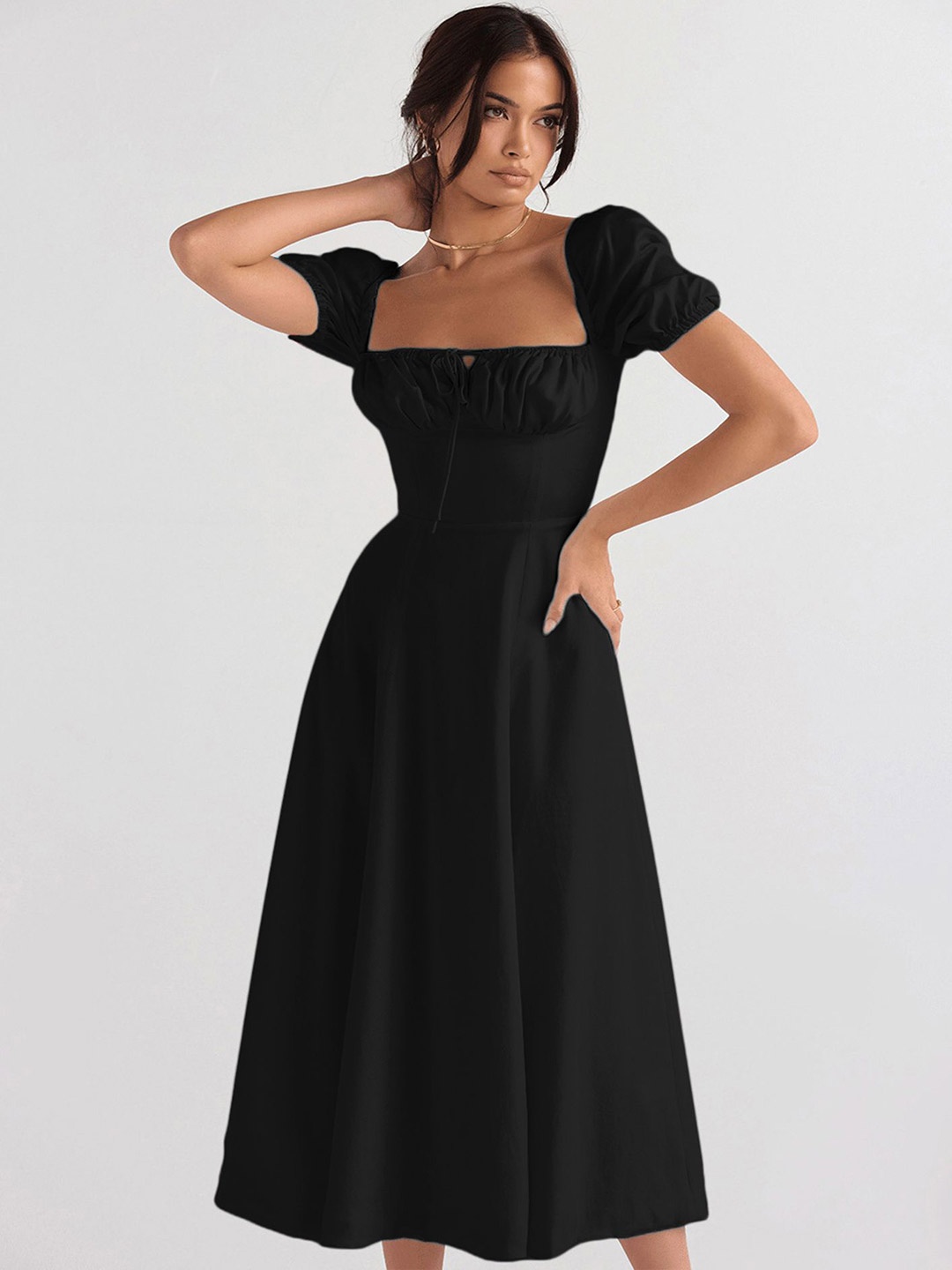 

LULU & SKY Off-Shoulder Fit & Flare Midi Dress, Black