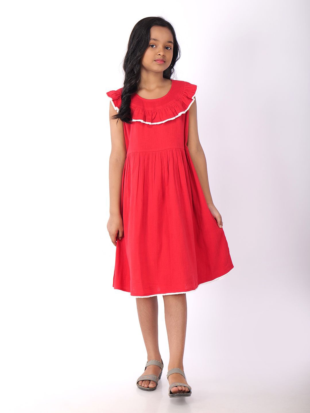 

CHARMGAL Fit & Flare Cotton Dress, Red