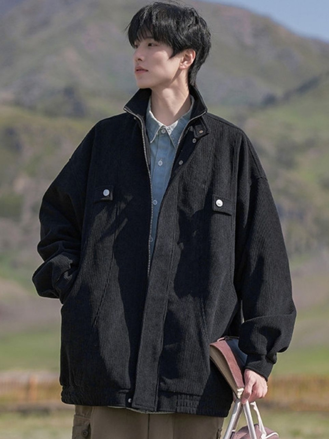 

HERE&NOW Men Spread Collar Solid Casual Tailored Jacket, Black