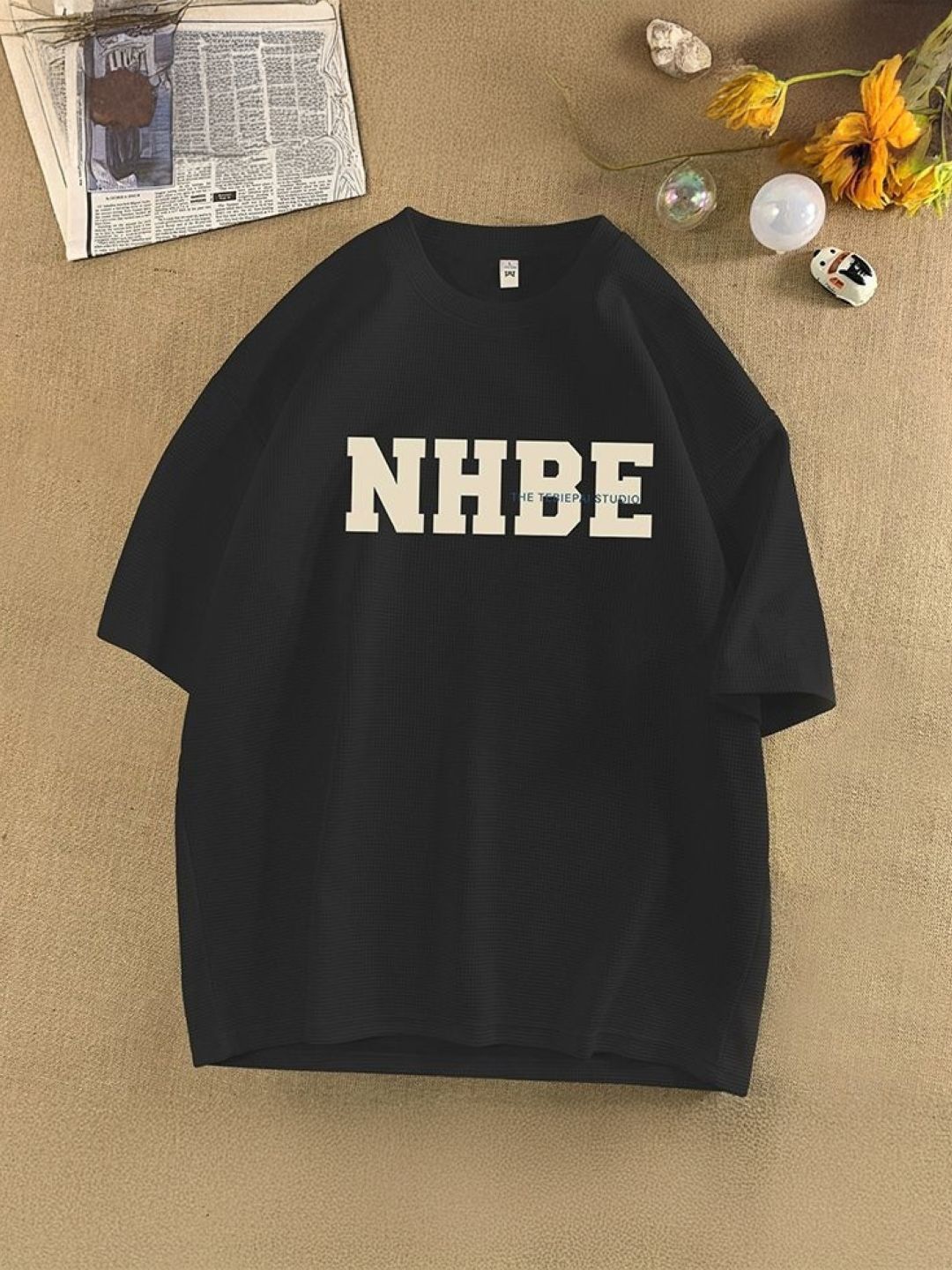 

HERE&NOW Men Typography Printed Round Neck Oversized T-shirt, Black