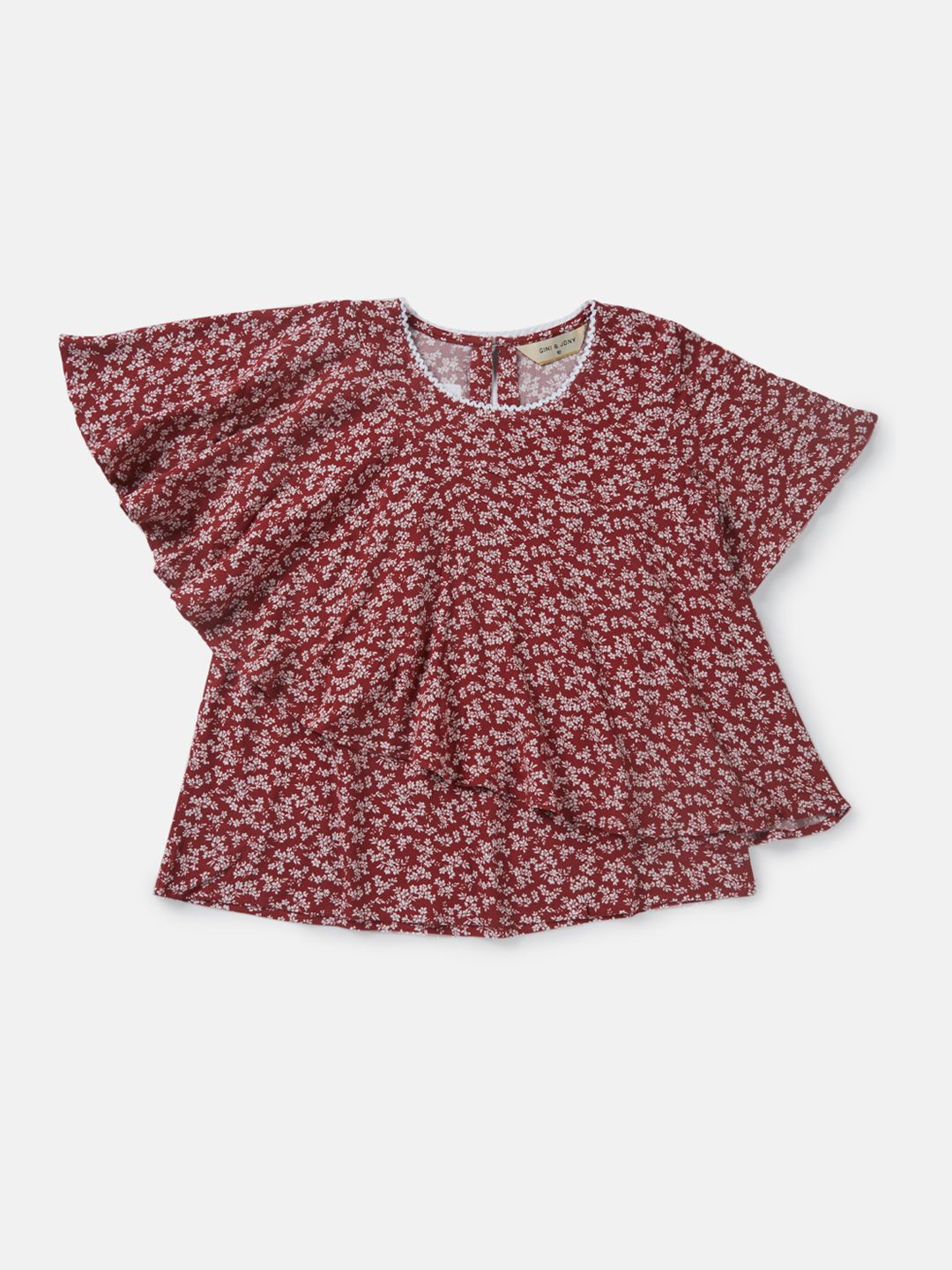 

Gini and Jony Girls Floral Printed Ruffles Cotton Top, Red