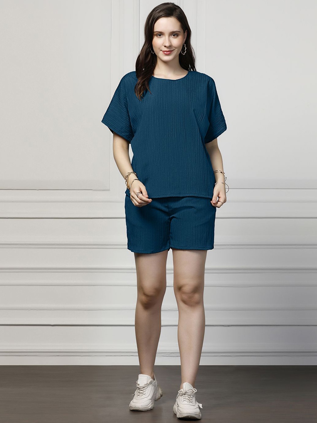 

Moda Rapido Blue Round Neck Top & Shorts