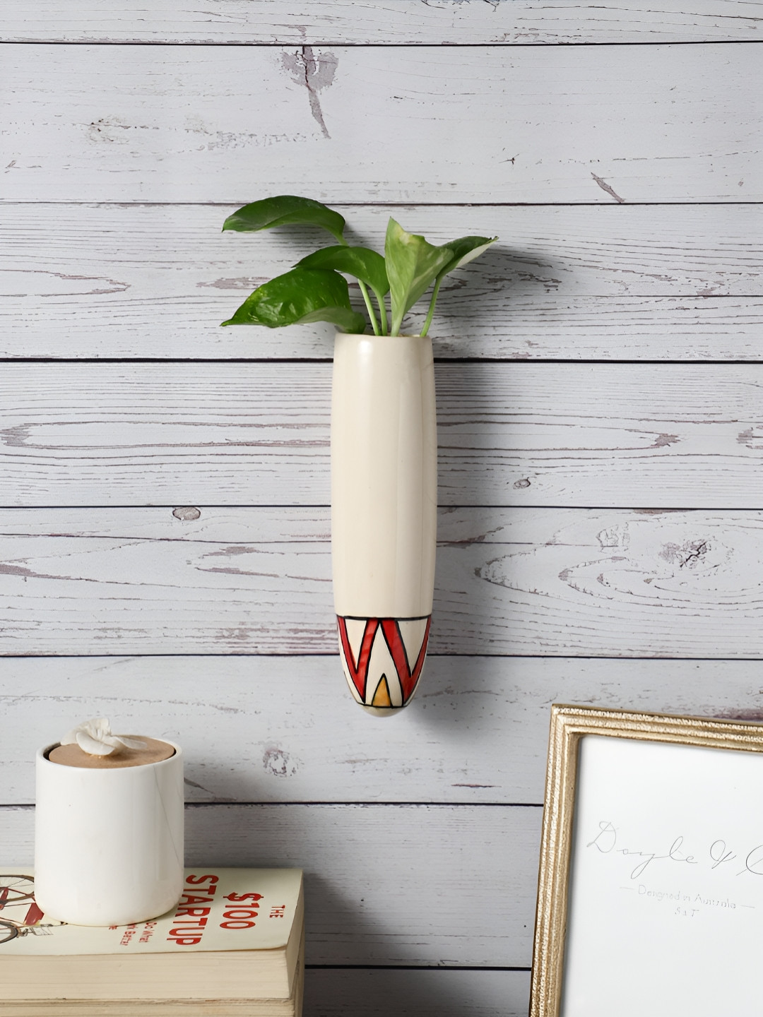 

VarEesha White & Red Printed Wall Hanging Planter, Off white