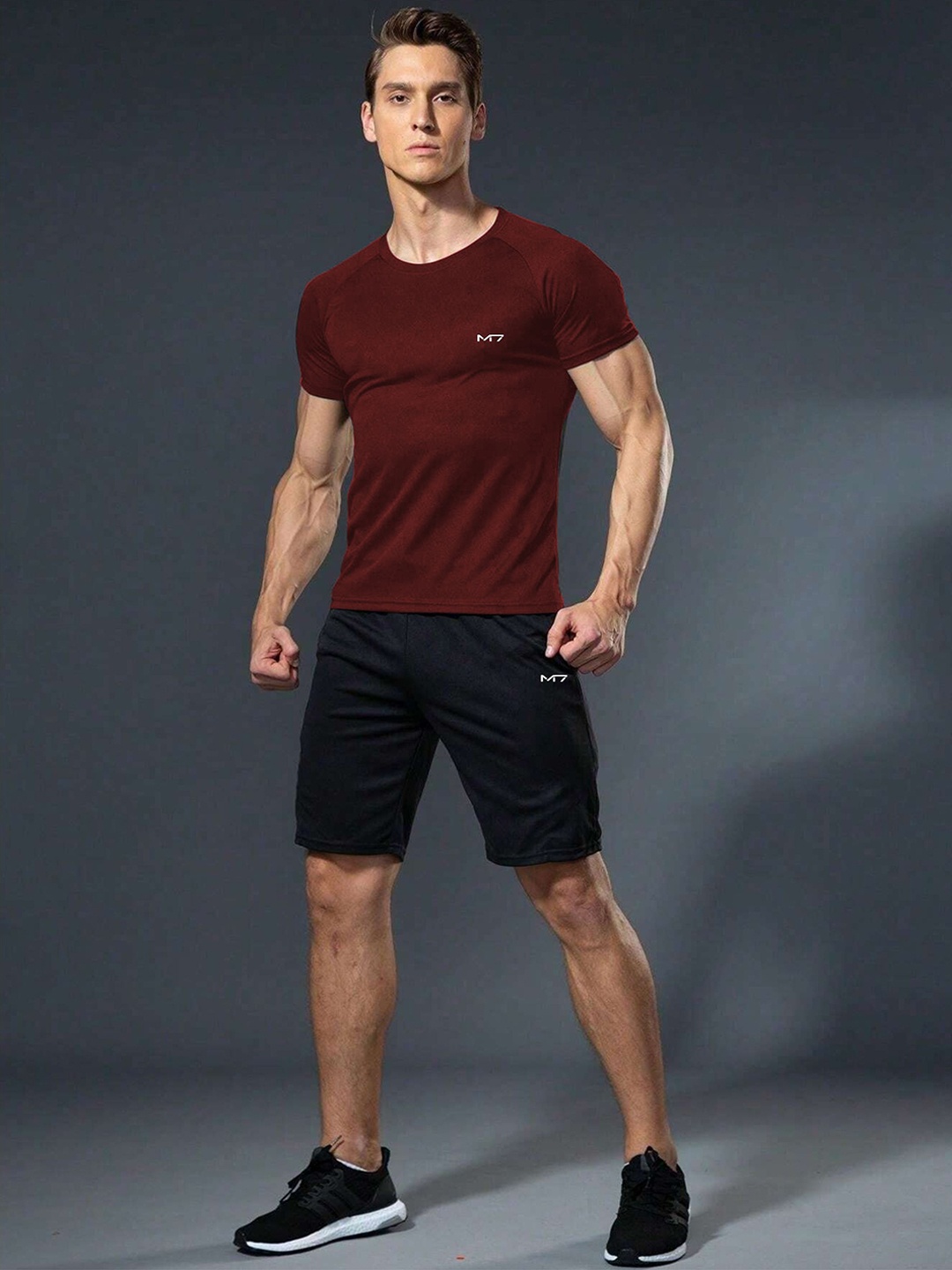

M7 by Metronaut Men Round Neck T-shirt With Slip On Shorts Co-Ords, Maroon