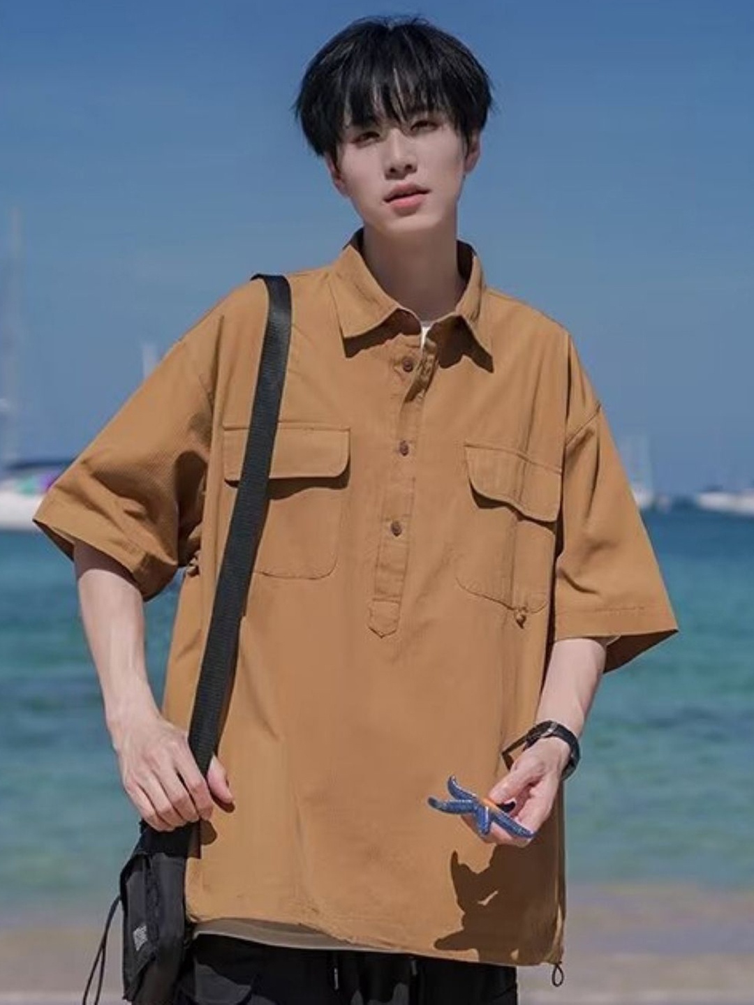 

HERE&NOW Men Solid Pocket Detailing Oversized Fit Casual Shirt, Brown