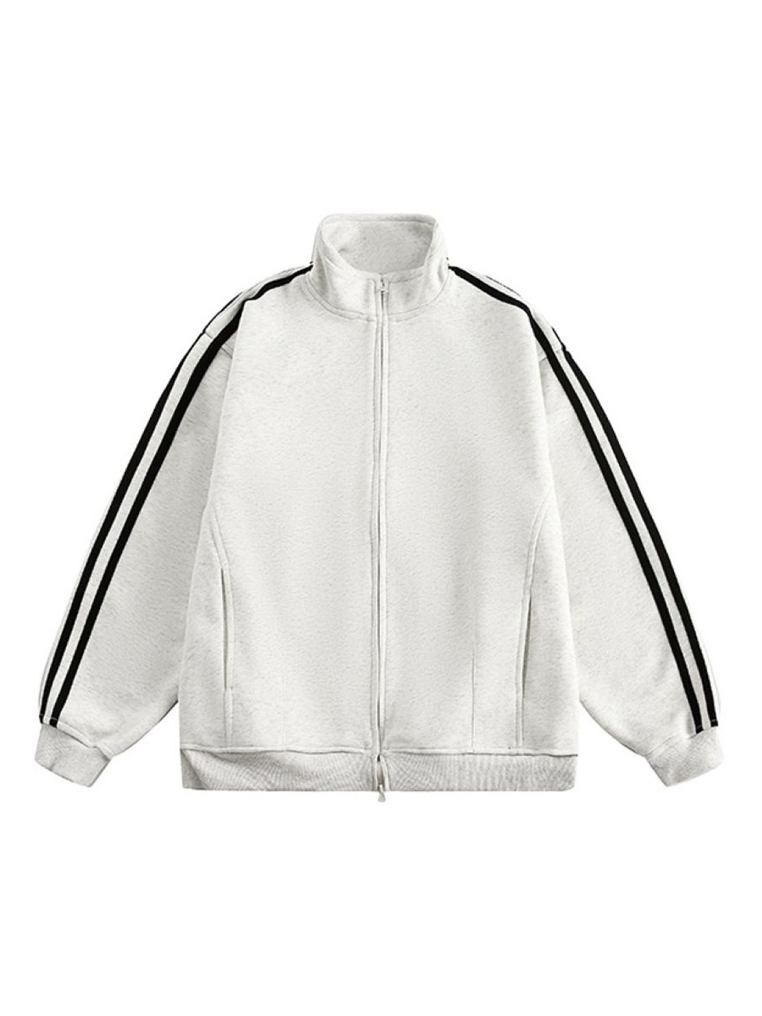 

HERE&NOW Men Mock Collar Striped Casual Bomber Jacket, White
